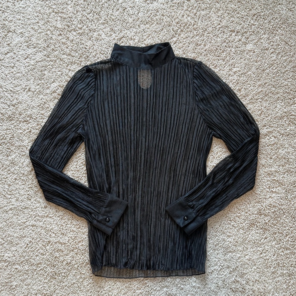 Black Pleated Mesh Women's Top - Medium